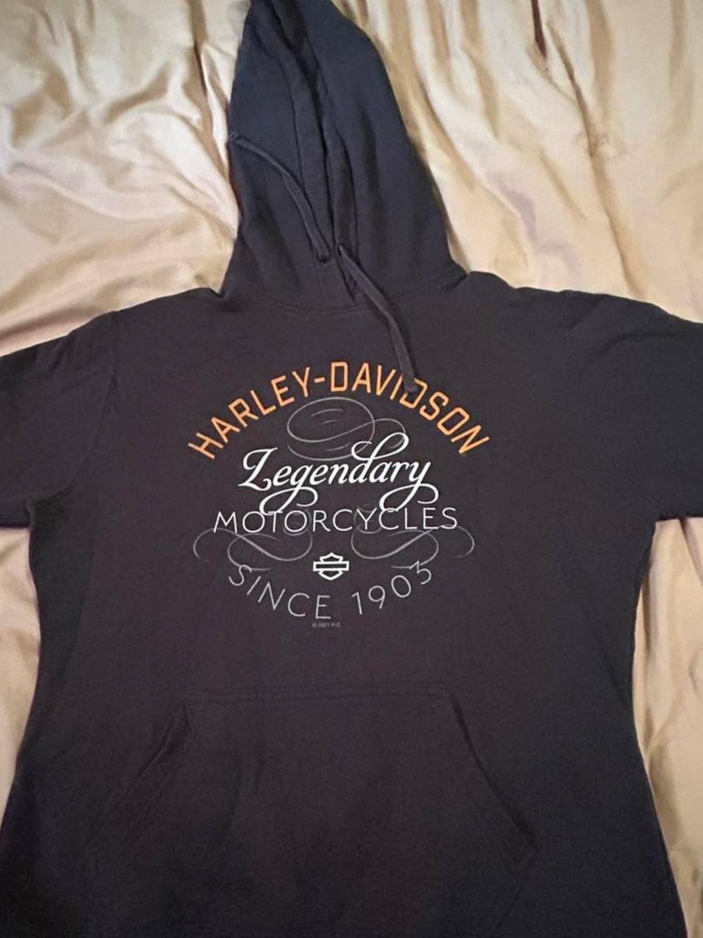 Harley-Davidson Black Hoodie with Orange and White Logo